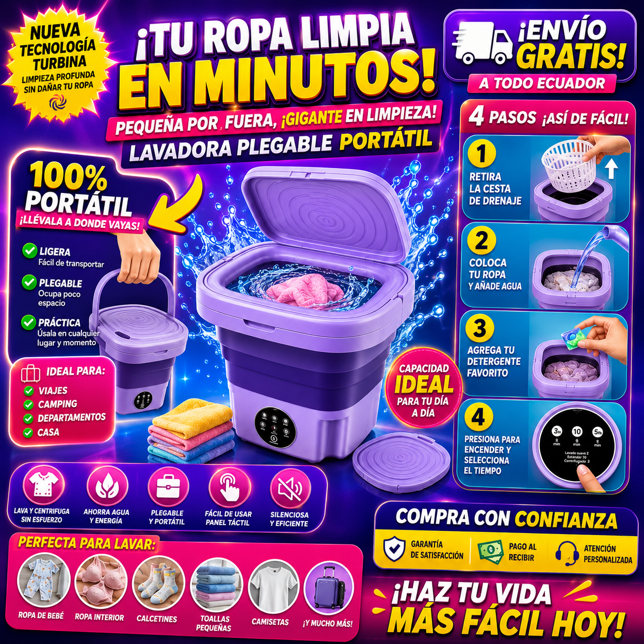 Mini Lavadora Plegable portatil